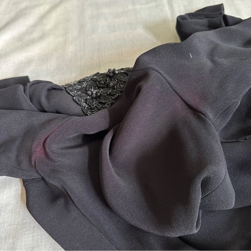 VTG 80s 90s Black Cocktail Dress Beaded Draped Harry Acton For After Five Sz 6 - Picture 13 of 16